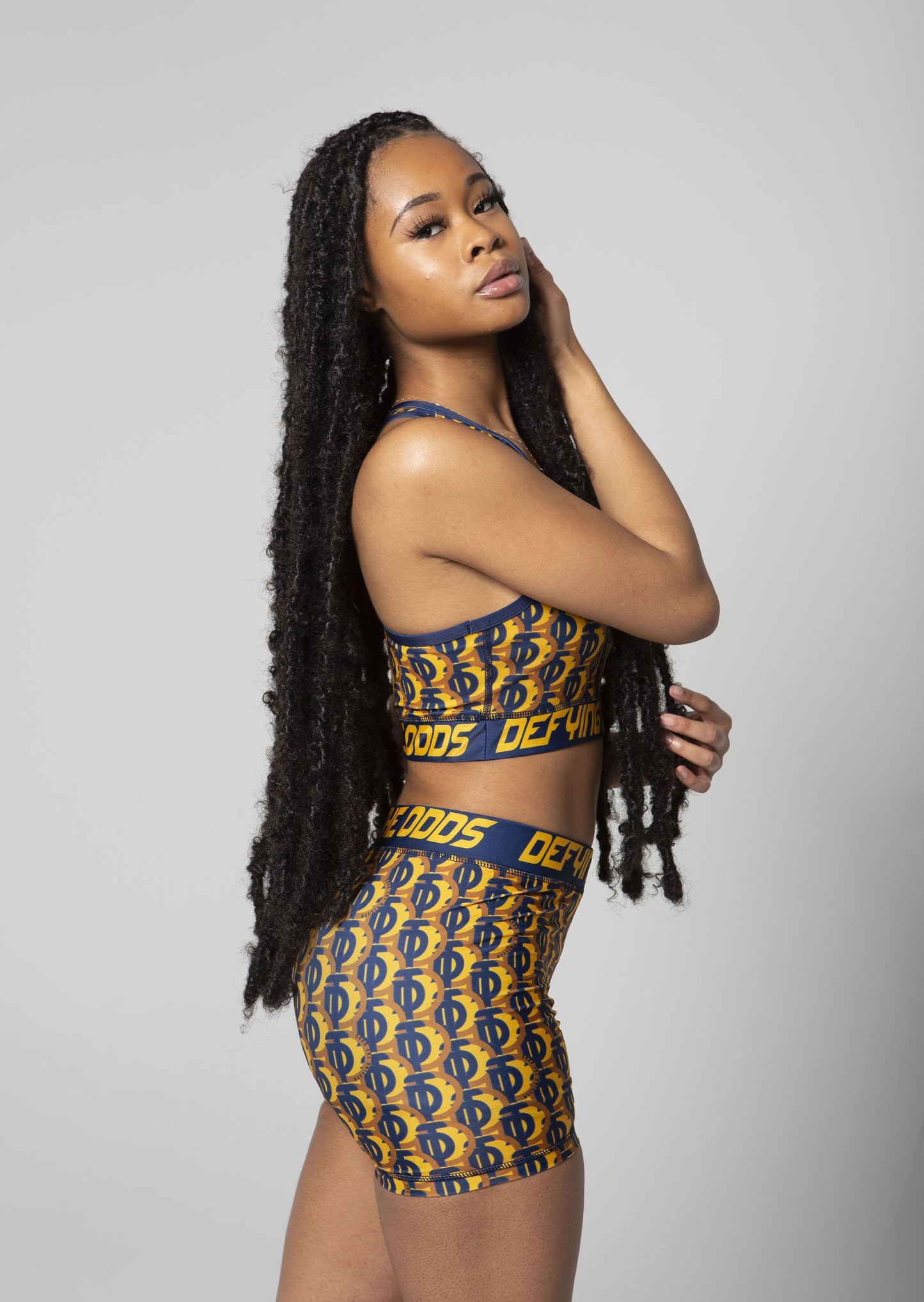 Gold & Navy DTO Biker Shorts