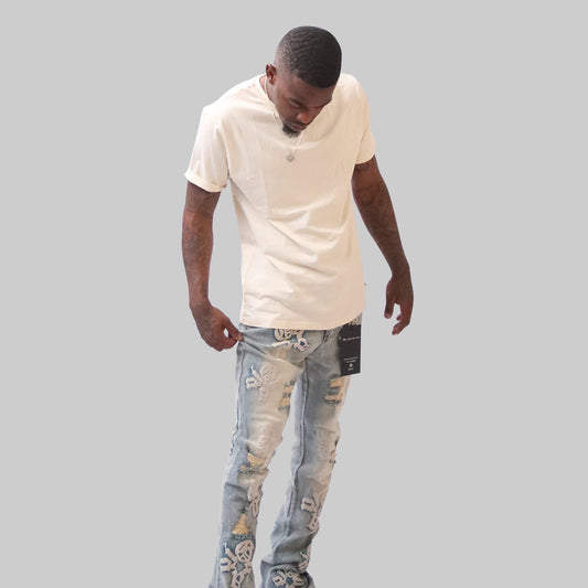 Powder Blue Logo Stacked Jeans