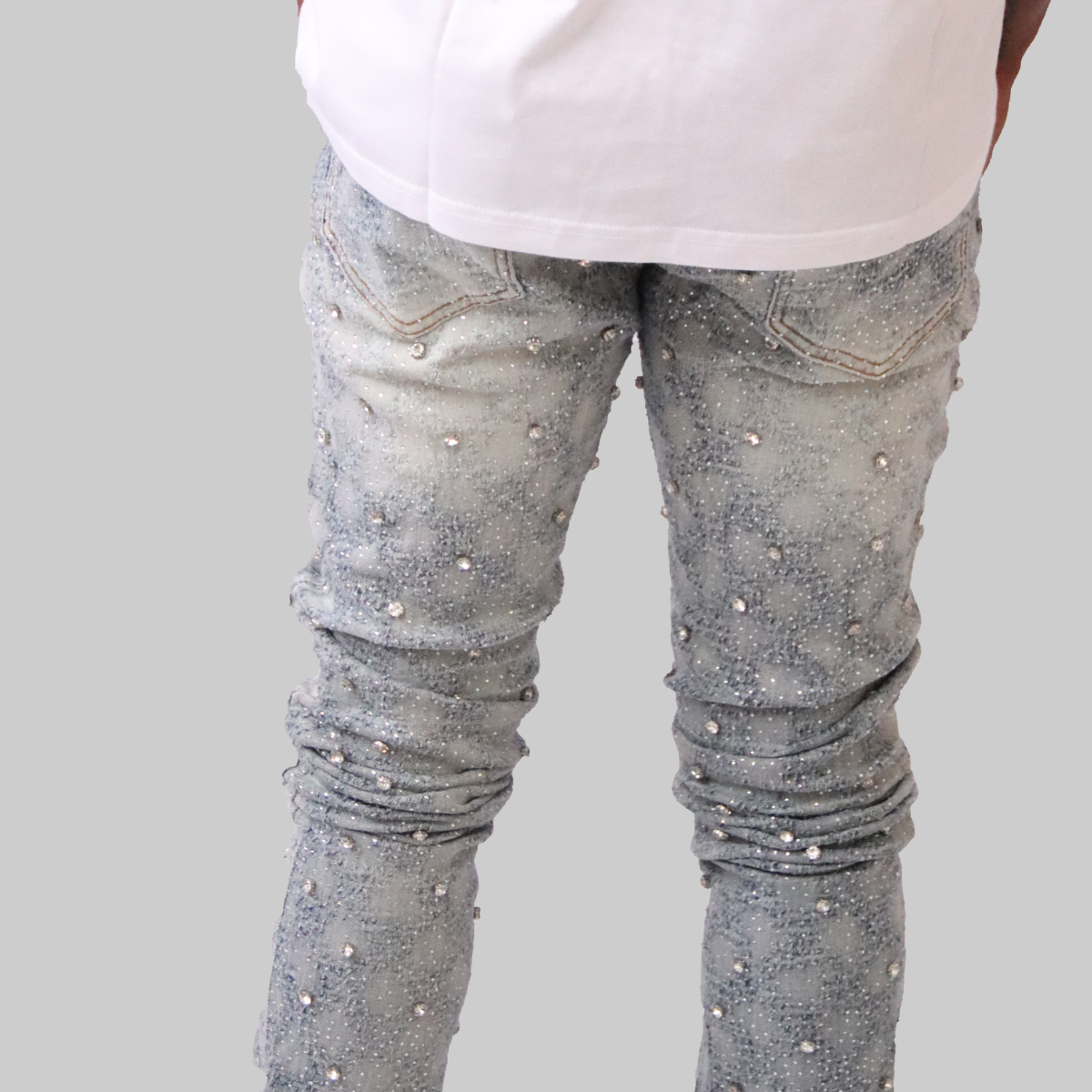 Aqua Blue Embellished Stacked Denim